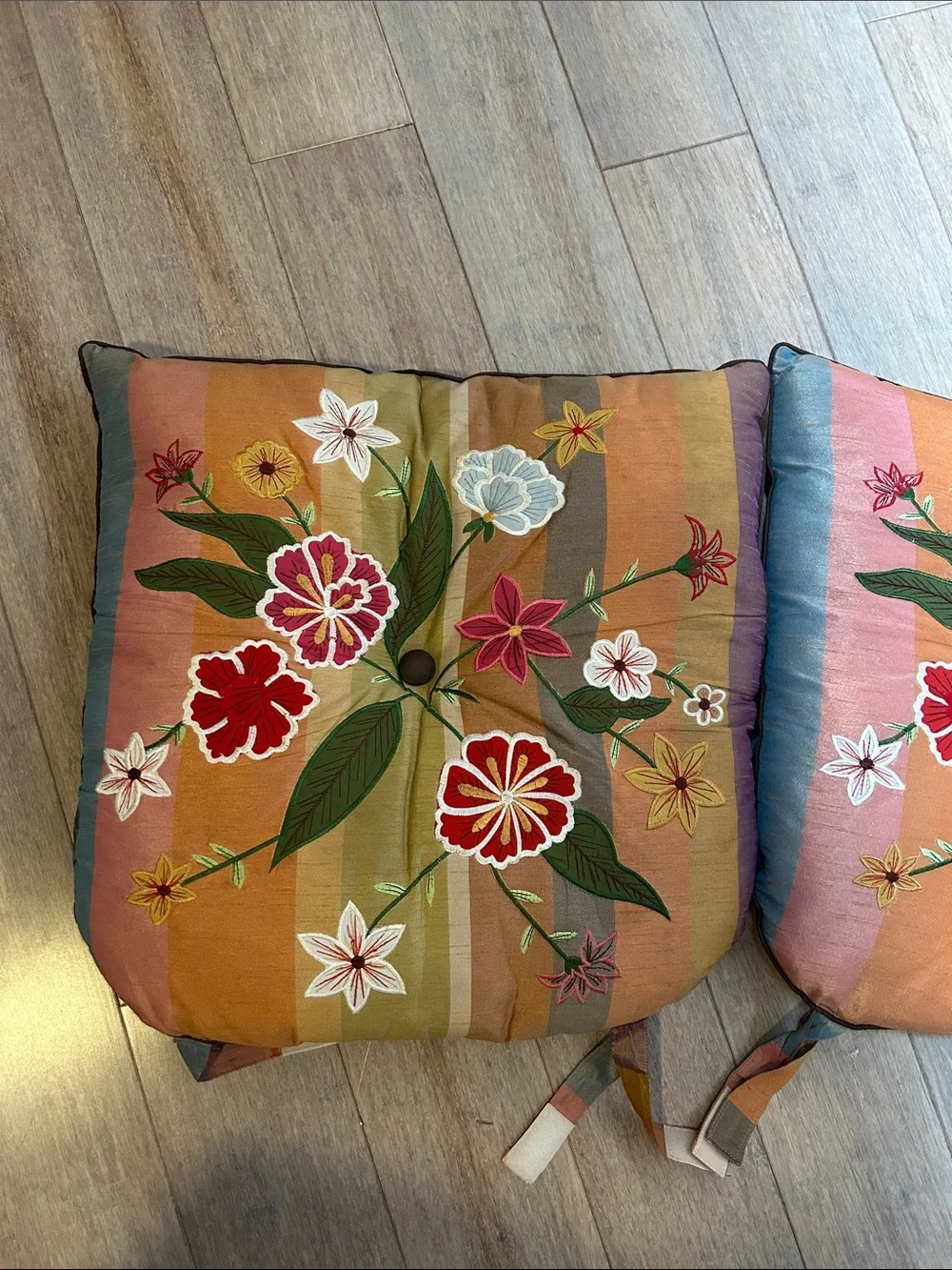 Set of 2 Pier 1 Embroidered 100% Dupioni Silk Seat Cushions